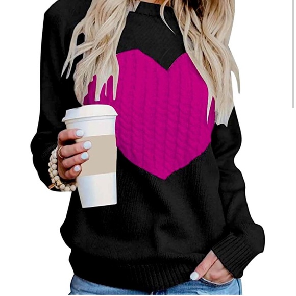 Sweaters - Heart Crewneck Knitted Sweater- size xxl